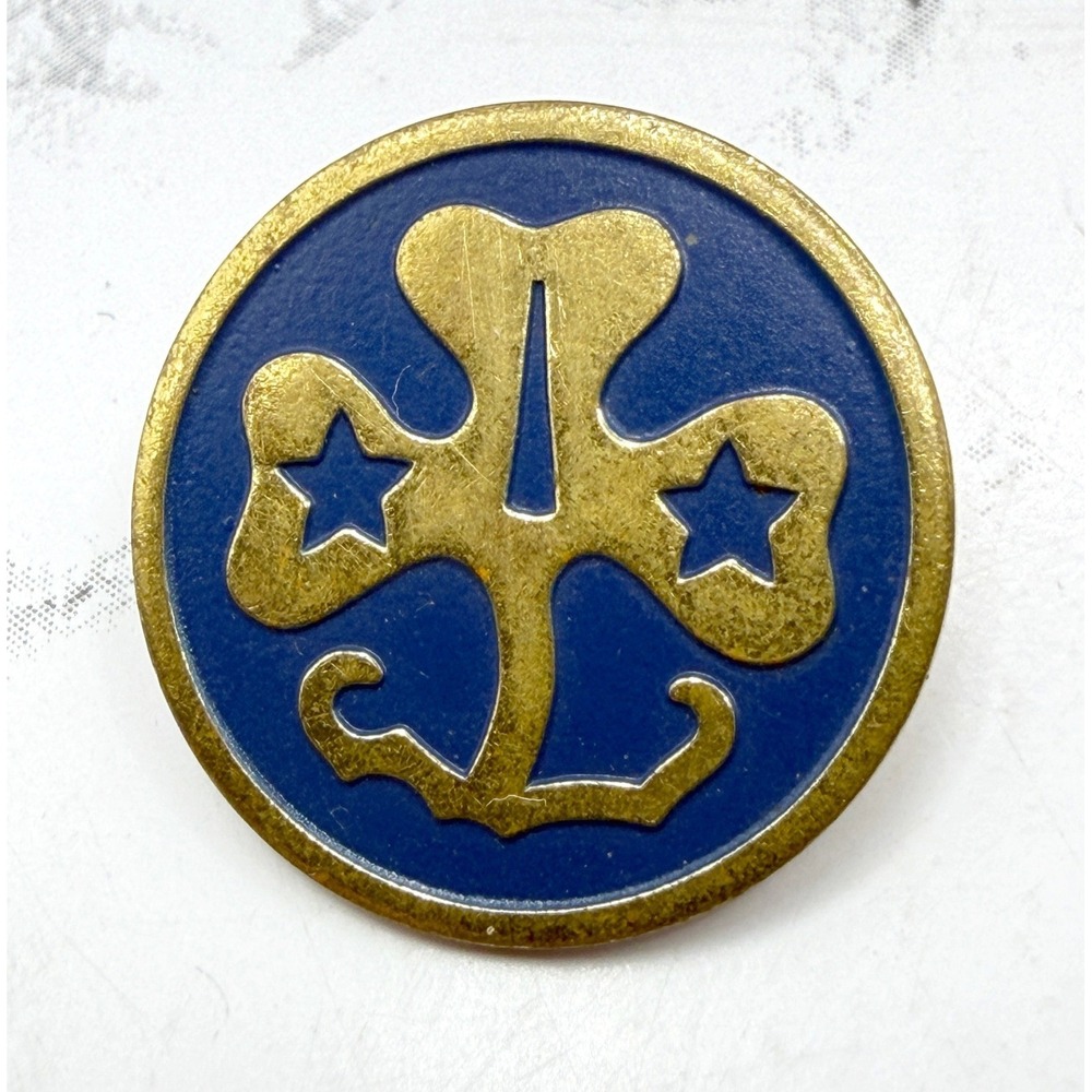 Vintage Girl Scout Pin Blue Gold Trefoil Brooch Uniform Badge